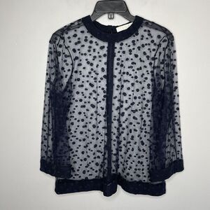 CHLOE Top Womens 40 US 8 Sheer Dot Print Long Sleeve Rear Zip Black